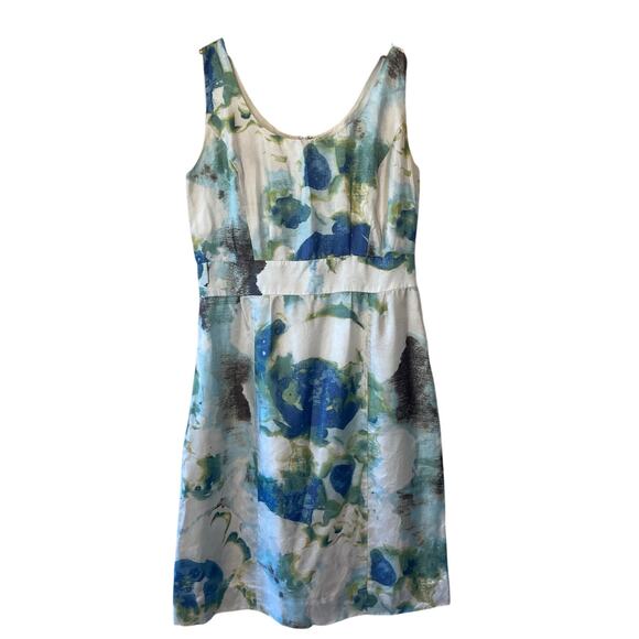Banana Republic Cottage Silk Blue Green Watercolor Floral Cocktail Dress Size 8 - Picture 1 of 14
